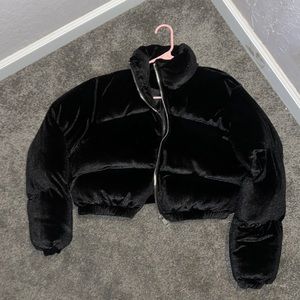 Black Velvet Cropped Puffer